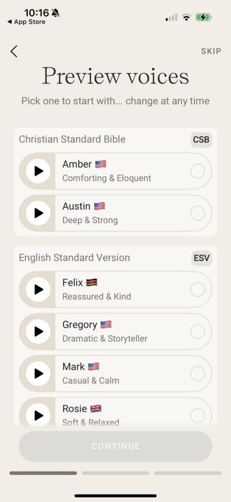 Bible audio version available in dwell app