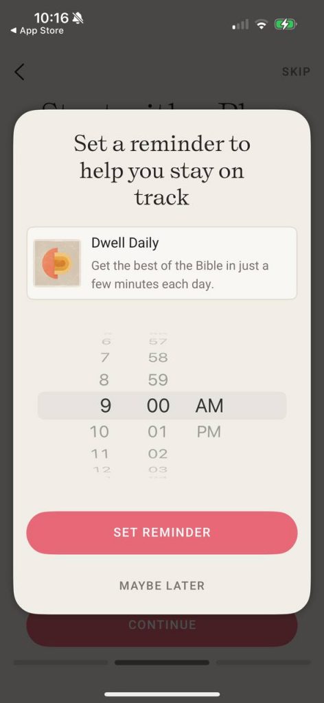 Reminders to stay on track in Dwell app